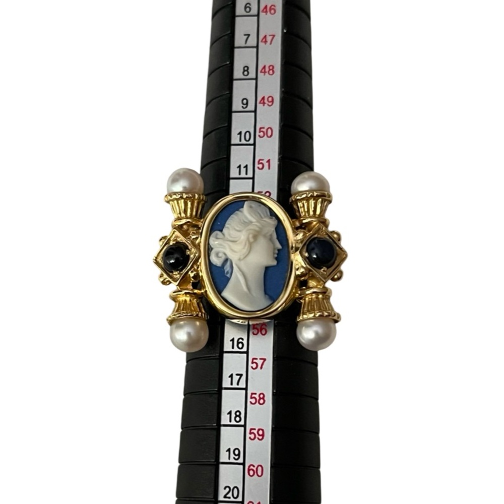 Renaissance Style 14K Glass Cameo, Pearl and Sapphire Ring Size 7 - Picture 12 of 14